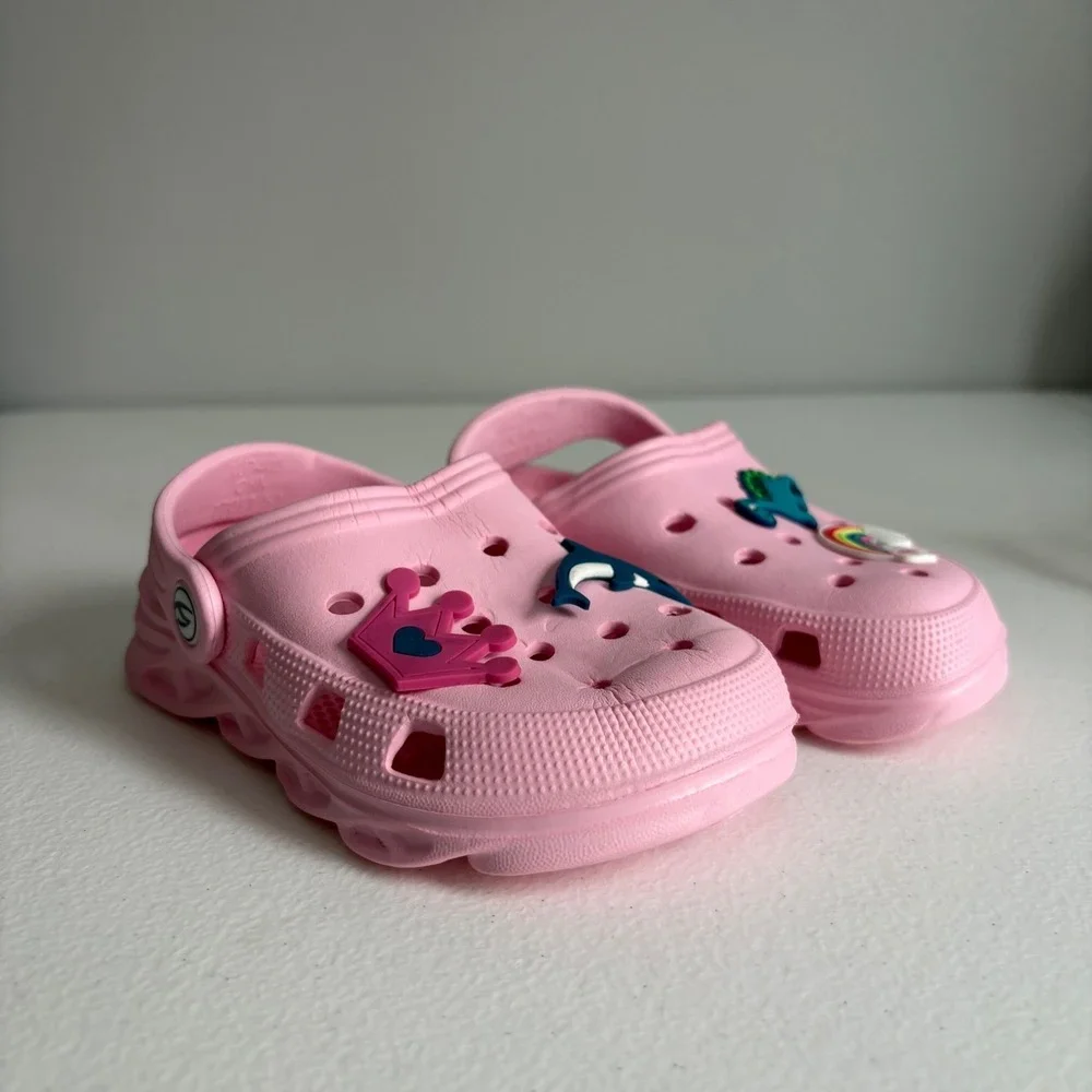 WOUEOI Kids Girls Pink Clogs Garden Shoes Cartoon Charms Size 7 Toddler New‎